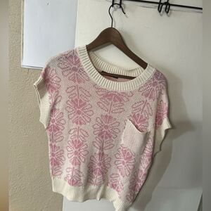 Coffee Bean Cream and Pink Knit Sweater SzS Grandmacore 80s 90s Coquette Vintage